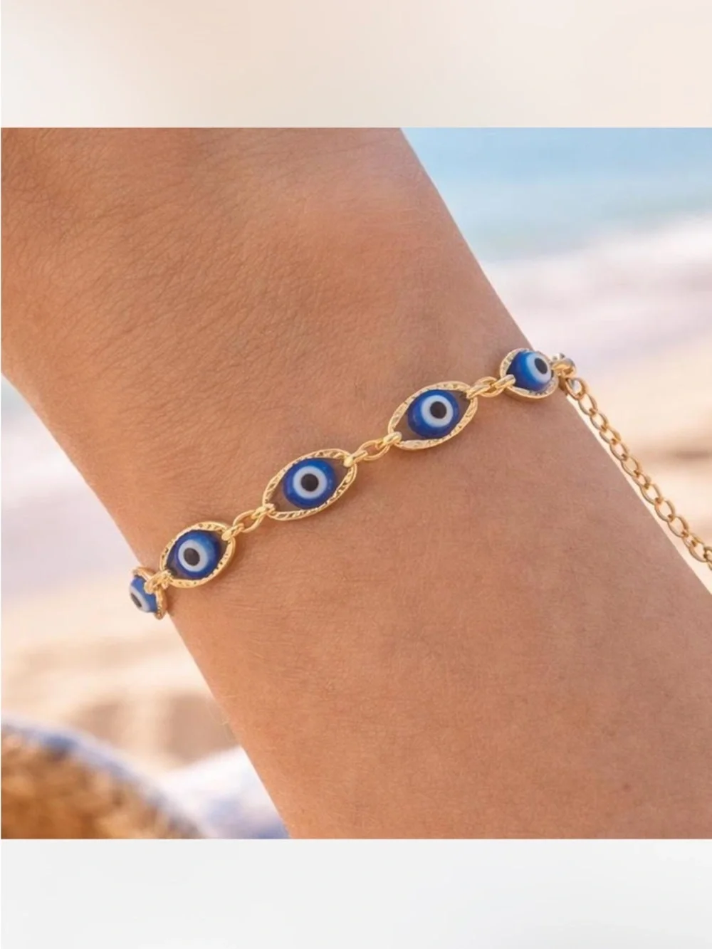 evil eye blue 18k gold bracelet summer vacation